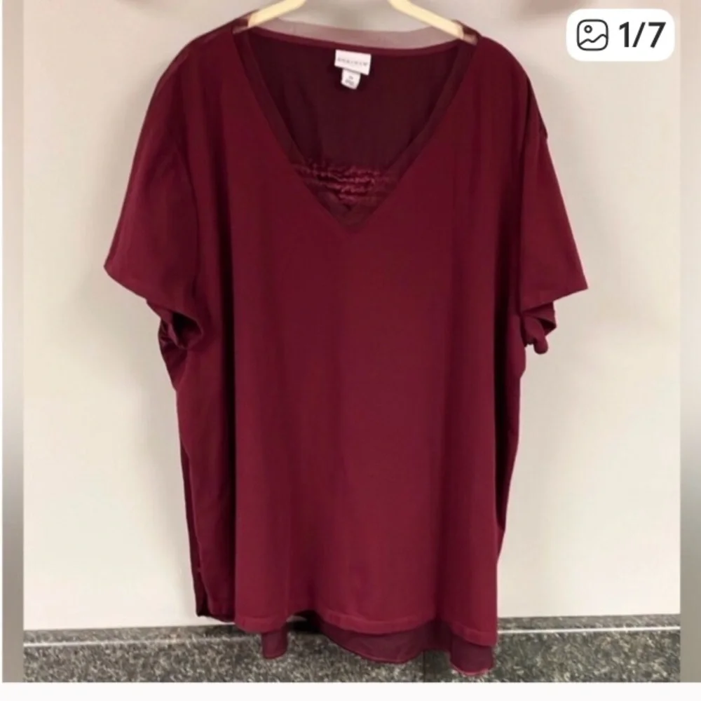 3/$15 ❤️ Ava & Viv wine colored detailed shirt 2x - Picture 1 of 7